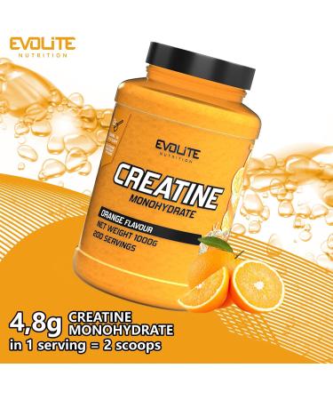 Evolite Nutrition Creatine Monohydrate 1000g - Orange Flavor Calorie-Free Powder for Enhanced Performance & Pre Workout Boost - Buy Online on GoSupps.com