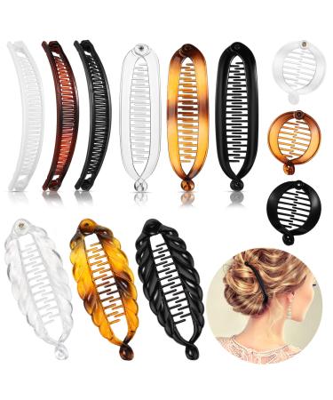 12 Pieces Banana Hair Clips Classic Clincher Combs Large Double Comb Fishtail Hair Clip Banana Ponytail Holder Clip for Women  4 Styles Tortoiseshell Color  White  Clear  Black