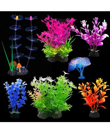 Eqlef aquarium plants artificial bright coral and aquatic plants aquarium plants decorations aquarium ornaments pack with 7 pieces