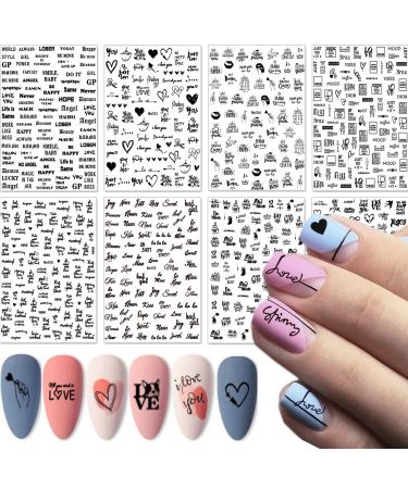 8 Sheets Letter Nail Art Sticker Heart Lips Nail Decals Self-Adhesive Design Stickers Letters Alphabet Hearts Lips Nail Stickers for Women Girls Valentines Day Nail Decoration DIY Manicure Tips K1