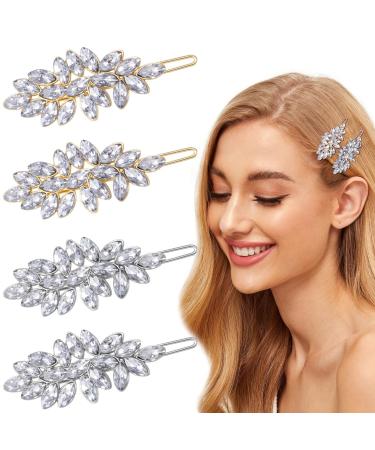 Cosmmap 4Pcs Rhinestone Hair Pins  Crystal Hair Clips  Hollow Geometric Hairpins Flower Hair Barrettes French Hairpins for Women Girls Mother's Day (Golden+Sliver)