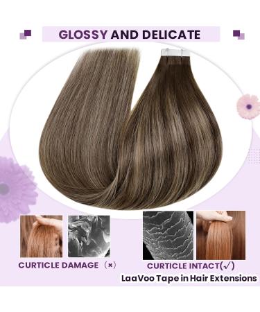 LAAVOO TAPE in Extensions | Real Hair Balayage Brown 35cm | Ombre Caramel Blonde Skin Weft | Remy Tape Extensions #4/27/4 | 10Pcs Invisible 25G - Buy Online on GoSupps.com
