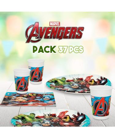 Procos - Avengers Children's Dinnerware Set Superheroes Decoration for Birthdays Christenings Communion (Cups Plates Napkins Tablecloth) Disposable 8 People 37 Pieces - Buy Online on GoSupps.com