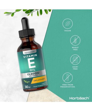 Vegan Vitamin E Oil Oral Drops 30ml | 230iu | 13 800iu per Bottle | Unflavoured Liquid Supplement by Horbaach - Buy Online on GoSupps.com