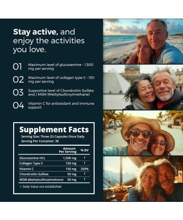 4X Advanced Joint Support Capsules - Extra Strength Glucosamine Chondroitin & Collagen | 90 Gluten-Free Capsules for Inflammation Immune Support & Overall Health - Buy Online on GoSupps.com