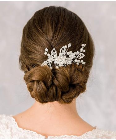 SWEETV Rhinestone Pearl Bridal Hair Comb Clip - Wedding Accessories for Bride Bridesmaid in Silver - Buy Online on GoSupps.com