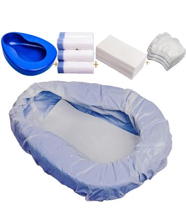 Bed pan Set with 30 Disposable Liners, Super Absorbent Pads and 60 Gloves for Elderly Females, Men and Women Thick PP Contoured Shape Bedpan for Ease and Comfort of Bedridden Patient