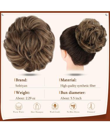 Sofeiyan Claw Clip Messy Bun Hair Piece - Wavy Curly Chignon Ponytail Extension in Ash Brown & Golden Brown tones - Buy Online on GoSupps.com