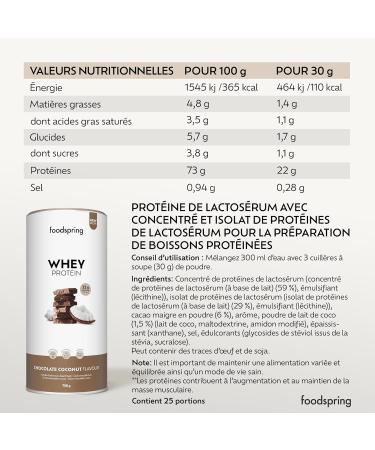 foodspring - Whey Protein Powder Chocolate Coconut - With 22g of muscle growth protein perfect solubility ultra-filtered and rich in BCAA and EAA - complete and delicious taste (750g) - Buy Online on GoSupps.com