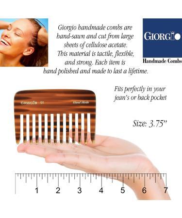 Giorgio G51 Small Travel Purse Hair Detangling Comb - Wide Teeth Pocket Comb for Thick Curly Wavy Hair - Handmade Cellulose Saw-Cut - Tortoiseshell - Buy Online on GoSupps.com