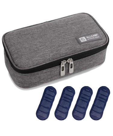 ALLCAMP Insulin Cooler Travel Case Diabetic Medication Cooler with 4 Ice Pack - Medical Cooler Bag Portable and Reusable Grey (Medium) Medium (Pack of 1) Gray