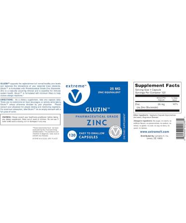 Gluzin 25MG Pharmaceutical Grade Zinc Capsules - Vegan Friendly (120 Vegetarian Capsules) - Buy Online on GoSupps.com