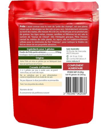 NAKURU | Horsetail | Balance Range | Made in France | "Le Ressort V g tal!" (90 Vegetable Capsules of 265 mg/Net Weight: 23.8 g) - Buy Online on GoSupps.com