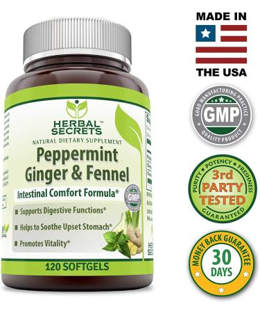 Herbal Secrets Peppermint Ginger Fennel Softgels 120ct (Non-GMO) - Digestive Support & Vitality - Soothes Upset Stomach - Buy Online on GoSupps.com