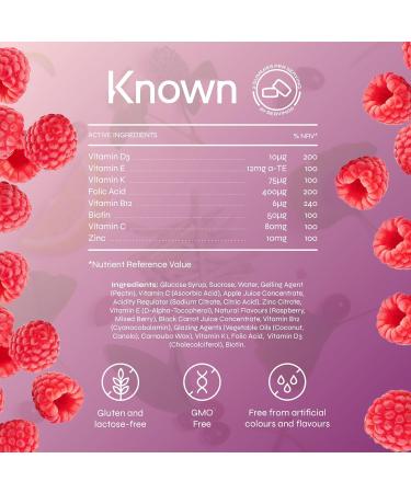 Known Pregnancy Support Multivitamin Gummies - 400µg Folic Acid - for Maternal Health - Natural Raspberry Flavour - 60 Vegan Gummies, 1 Month Supply - Buy Online on GoSupps.com