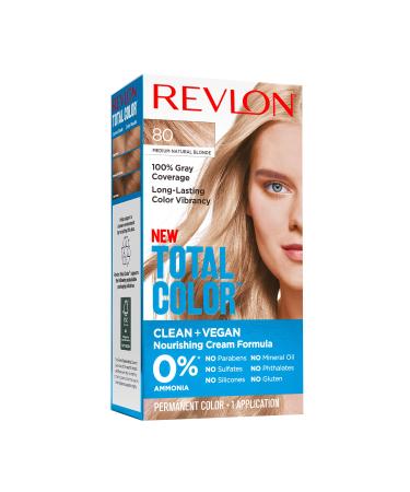 Revlon Total Color Permanent Hair Color Clean and Vegan 100% Gray Coverage Hair Dye 80 Medium Natural Blonde 3.5 oz