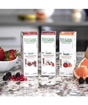 FeelGood Superfoods Mixed Berries Kombucha Iced Tea Packets - 7 Pack Probiotic Supplement for Gut Health - Buy Online on GoSupps.com