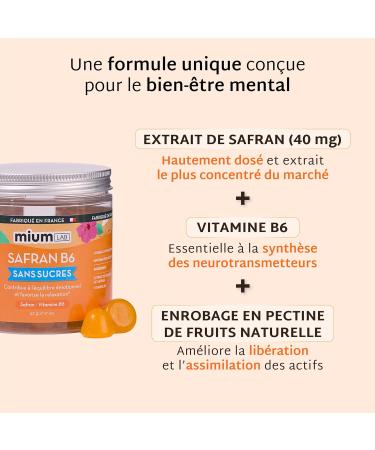 Mium Lab - Saffron and Vit B6 Gummies - Children (ADHD) and Adults - 3 to 6 weeks - Anti-stress improves mood and mental well-being - Highly dosed (40mg) - Sugar-free - Made in France - Buy Online on GoSupps.com