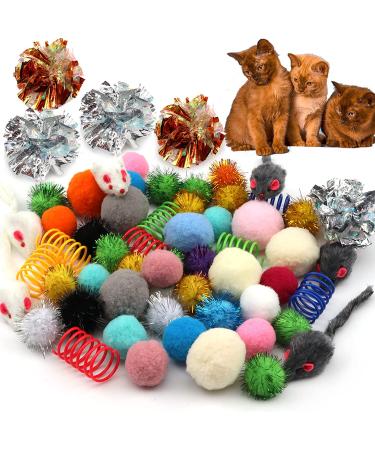 PietyPet 60 Pack Cat Toy Set: Spiral Springs, Sparkle Balls, Crinkle Balls, Mouse Toy, Springs, Pom Pom Balls - Buy Online on GoSupps.com