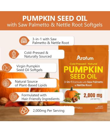 Pumpkin Seed Oil with Saw Palmetto & Nettle Root - 2000 mg per Serving 300 Softgels for Hair Vitality Support Herbal Blend for Daily Wellness Plant-Based & Gluten-Free 300 Count (Pack of 1) - Buy Online on GoSupps.com
