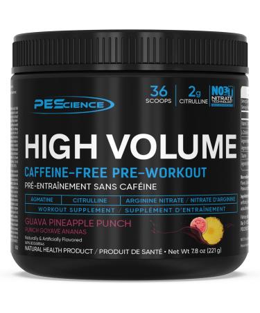 PEScience High Volume Pre Workout Powder with L Arginine Nitrate Guava Pineapple Punch 36 Scoops Caffeine Free
