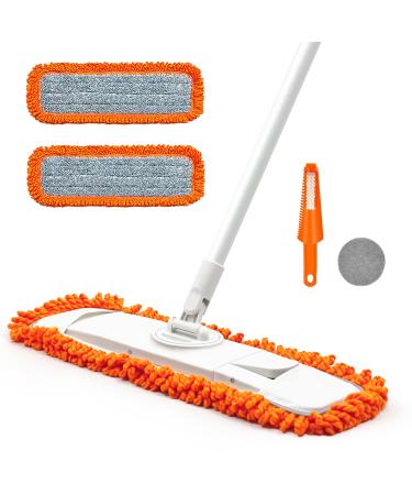 Dust Mop for Floor Cleaning with 2 Washable Microfiber Pads - JEHONN Dry Wet Flat Mop with Scouring Pad for Hardwood, Laminate, Tile, Marble
