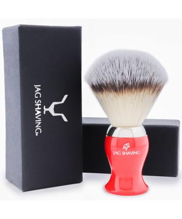 JAG Shaving Razor brush - synthetic silver spitz hair shaving brush - shaving cream brush - razor brush for men and women - red color - a perfect shaving brush to match your razor planer
