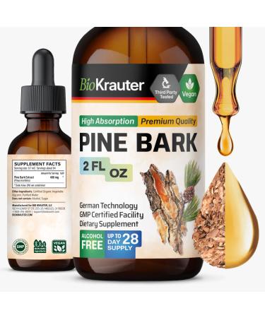 BIO KRAUTER Pine Bark Extract - Rich in Antioxidants Liquid Supplement - 400 mg French Maritime Pine Bark Extract Drops - Vegan Alcohol & Sugar Free - 2 Fl Oz 2 Fl Oz (Pack of 1)