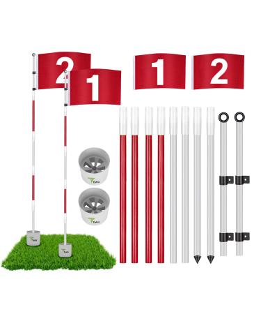 ToVii 2 Pack Golf Flagstick 6 feet golf flag Hole Cup Set,Golf Pin Flags for Driving Range Backyard, Anti-Rust Glass Fiber 5-Section Design with Connectors Basic- Red- 2 Pack