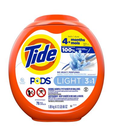 Tide PODS Light Laundry Detergent Pacs, 76 Count, Ocean Mist Scent, Powerful Clean with a Light and Lasting Scent