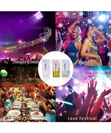3 Pieces Body Glitter Set - Festival Glitter Gel & Accessories for Face Hair Lips and Eyes | Shimmering Sequin Liquid Eyeshadow - Buy Online on GoSupps.com