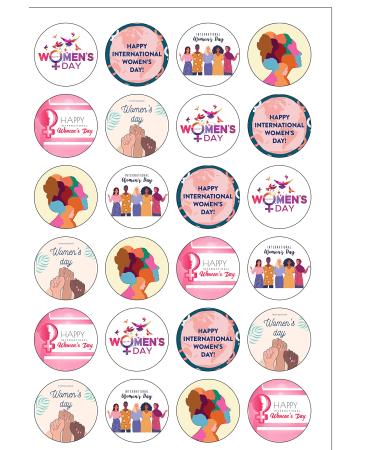 24 Pre-cut OT International Women's Day Celebration Themed Edible Wafer Paper Cake Toppers Decorations