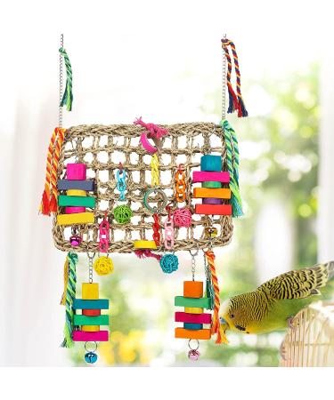 Seagrass Bird Swing Toy with Colorful Ropes and Wooden Chew Toys - For Lovebirds, Parakeets, Conures, Cockatiels - Buy Online on GoSupps.com