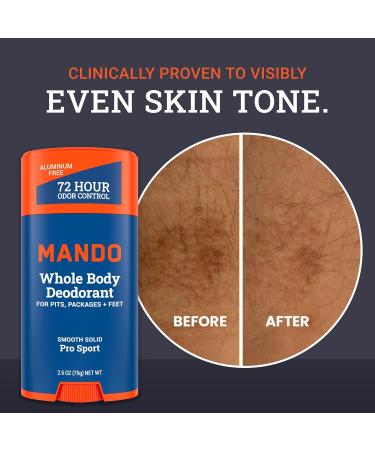Mando Whole Body Deodorant For Men - Smooth Solid Stick - 72 Hour Odor Control - Aluminum Free Baking Soda Free Skin Safe - 2.6 ounce (Pack of 2) - Pro Sport Pro Sport 2.6 Ounce (Pack of 2) - Buy Online on GoSupps.com