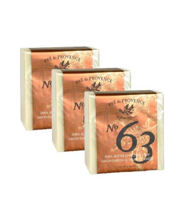 Pre de Provence No. 63 Men's 200 Gram Cube Soap Aromatic Warm Spicy Masculine Fragrance Quad-Milled For Long Lasting Soap & Enriched With Shea Butter - 3 Pack