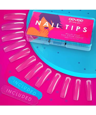 240 Clear Coffin Full Cover Acrylic Nails Tips Set - Press on Fake Nails for Acrylic Nails - Artificial Full Cover Nail Tips - Buy Online on GoSupps.com