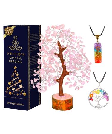 Rose Quartz Crystals - Bonsai Tree - Calming Crystals - Home Decor Accessories - Pink Tourmaline Crystal - Healing Crystals - Presents for Women - Spiritual Gifts Rose Quartz Tree Combo