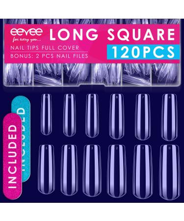 120 PCs Fake Clear Acrylic Nails Tips - Fake Full Cover Nails Tips - Press on Nail Tips for Acrylic Nails Professional - False Glue on Acrylic Nails Tips Square - Acrylic C Curve Long Square Press on Nails SQUARE Long 120