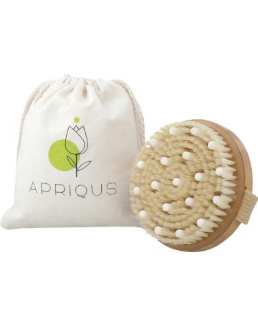 Apriqus Wet & Dry Brushing Body Brush with Carry Bag | Natural Bristle Dry Body Exfoliator Brush for Lympathatic Drainage Removing Dead Skin Cells Cellulite & Improving Blood Circulation Palm Size