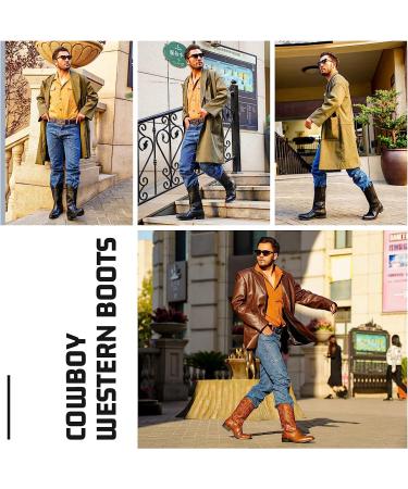 IUV Men's Western Cowboy Boots - Classic Embroidered Snip Toe Boots in Brown - Size 10 - Buy Online on GoSupps.com