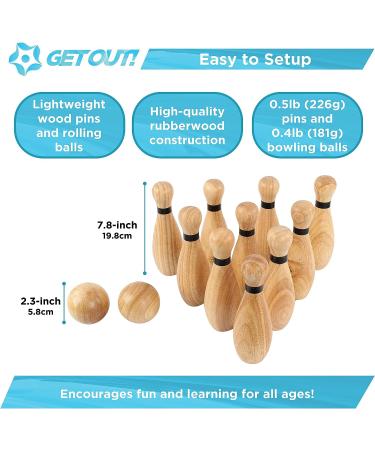 Get Out! Wooden Bowling Set - 12pc Lawn Bowling and Skittle Ball Games for Family Fun - Buy Online on GoSupps.com