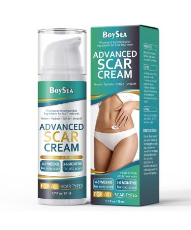 Boysea Advanced Scar Cream - 1.7 oz  Silicone Scar Cream Gel for Old & New Scars Remover Fading Treatment  Scar Removal Cream for Keloid  C-Section  Surgery  Burn  Acne et White