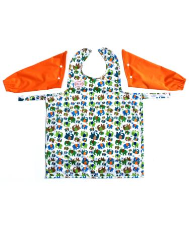 BIB-ON A New Full-Coverage Bib and Apron Combination for Infant Baby Toddler Ages 0-4. (Elephants with Long Sleeves)