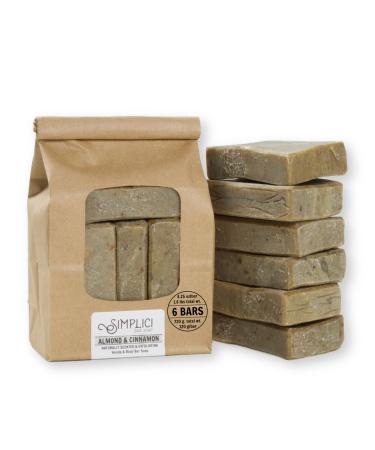 Almond Cinnamon & Oatmeal Natural Soap (exfoliating + pure essential oils) 6 Bar Value Bag. Palm Free.