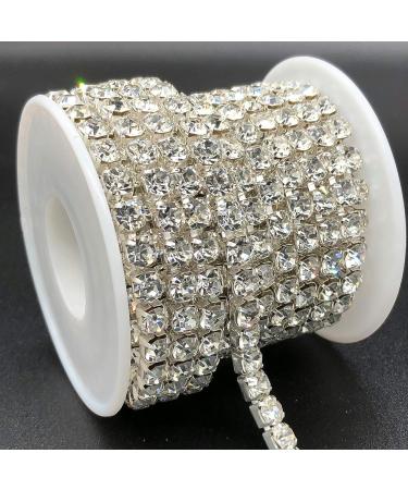 5mm SS24 Crystal Rhinestone Chain Trim - 5 Yards - Sew on Crystal Claw Cup Chain Roll - Silver Base + Crystal Clear - Towenm - Buy Online on GoSupps.com