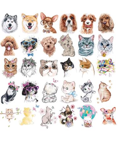 Ooopsiun 30 Pieces Animals Temporary Tattoos for Kids Women, Dogs Cats Waterproof Tattoos for Boys Girls