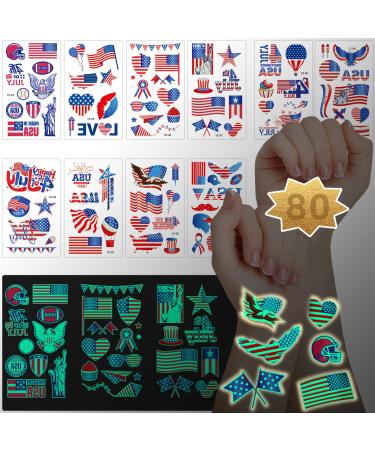 81Pcs Fourth of July Patriotic Decorations Temporary Tattoos Accessories - 81 styles | America  Red White and Blue Party Supplies  4th of July  USA Memorial Day  Independence Day  Labor Day (Luminous)