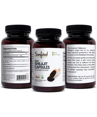 Sunfood Raw Shilajit Capsules - 700 mg | 90 Count for Energy & Vitality - Buy Online on GoSupps.com