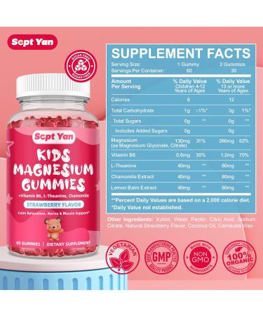 Magnesium Gummies for Kids - Magnesium Citrate Supplement with Vitamin B6, L-theanine, Chamomile & Lemon Balm - Calm Magnesium for Kids & Adults Sleep, Relaxation, Strawberry Flavor 60 Gummies Strawberry 60 Count (Pack of 1) - Buy Online on GoSupps.com