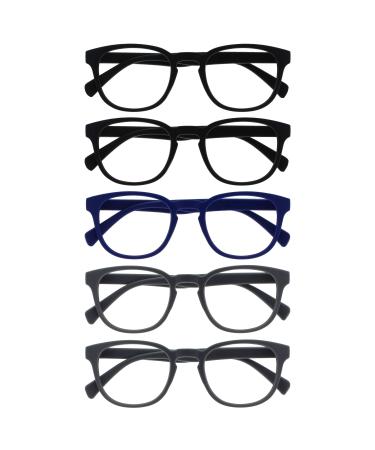 Opulize pop reading glasses 5 Pack Keck round matt frame spring hinges scratch-resistant black blue gray men women rrrr2-11377 +3.00 black black blue gray gray +3.00 diopters - Buy Online on GoSupps.com